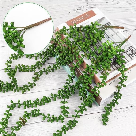 4pcs Artificial Succulents Hanging Plants Fake String of Pearls for Wall Home - Picture 3 of 6